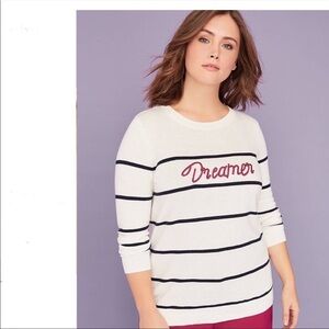 Lane Bryant Striped Crewneck Embroidered Dreamer sweater size 18
